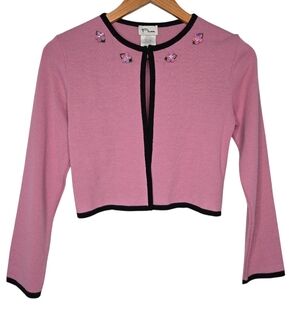 Plum Vintage Youth Girls Tight Knit Flower Applique Crop Cardigan Large 14/16